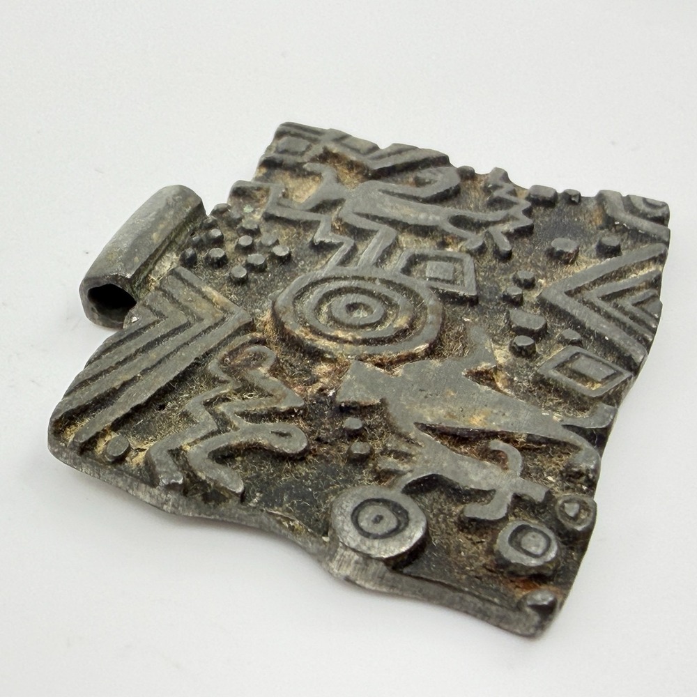 Tribal Artifact Pendant Bronze Tone Ethnic Boho Statement Charm Unique Design